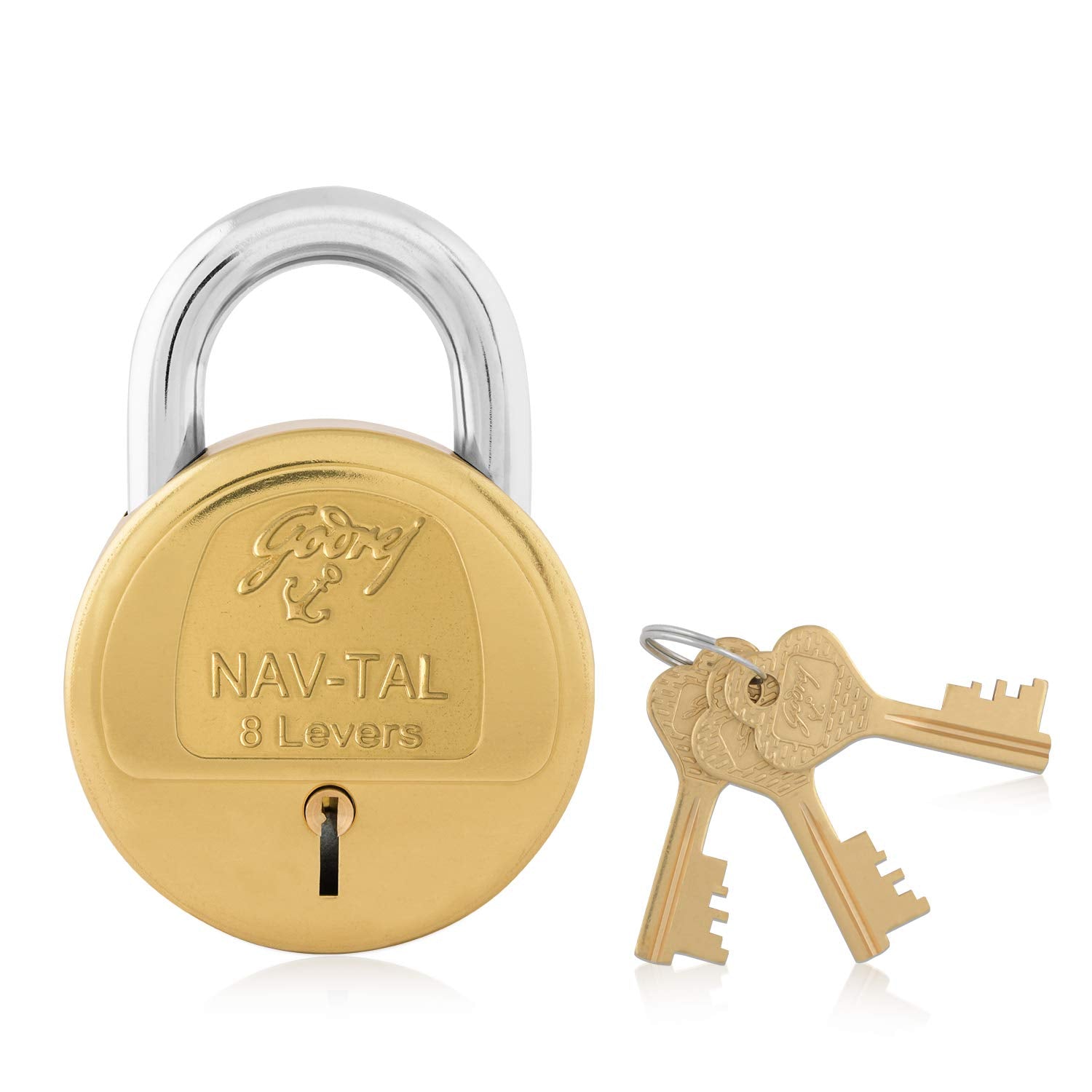 Godrej Locking Solutions and Systems Godrej Nav-tal 7 Levers Brass Padlock - 4 Key | Rust Resistant - Golden